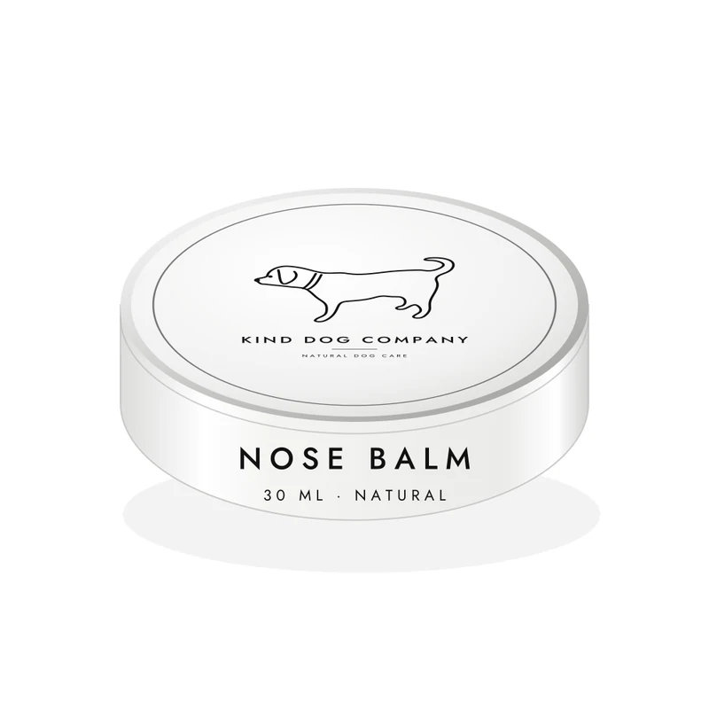 Nose Balm, white tin with the black Kind Dog Company logo of Hugo